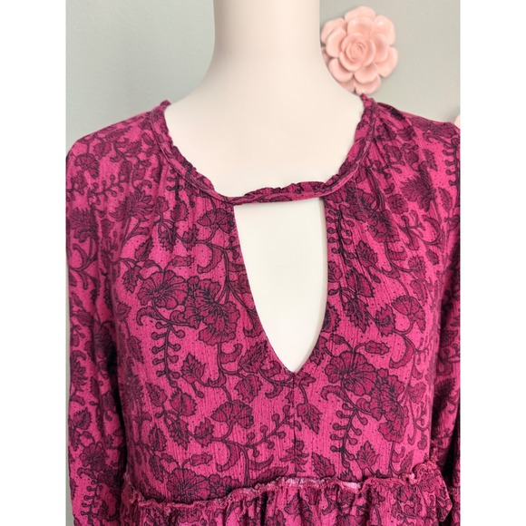 American Eagle Outfitters Floral Print Tiered Ruffle Dress Keyhole Tassel Tie L - Picture 3 of 7